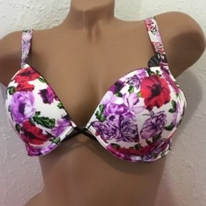 Victoria’s Secret Bombshell Bra Rhinestone Lingerie GLAM CZ 32C Black Purple